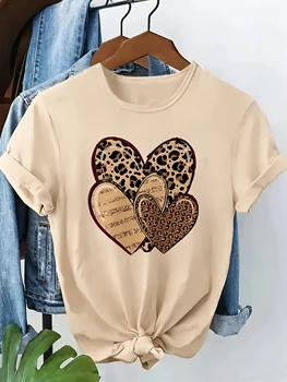 Vintage 90s Y2k Fashion T-shirt Leopard Heart Print Short Sleeve T Shirt Clothing Top Tee Summer Ladies Girls Shirt 1