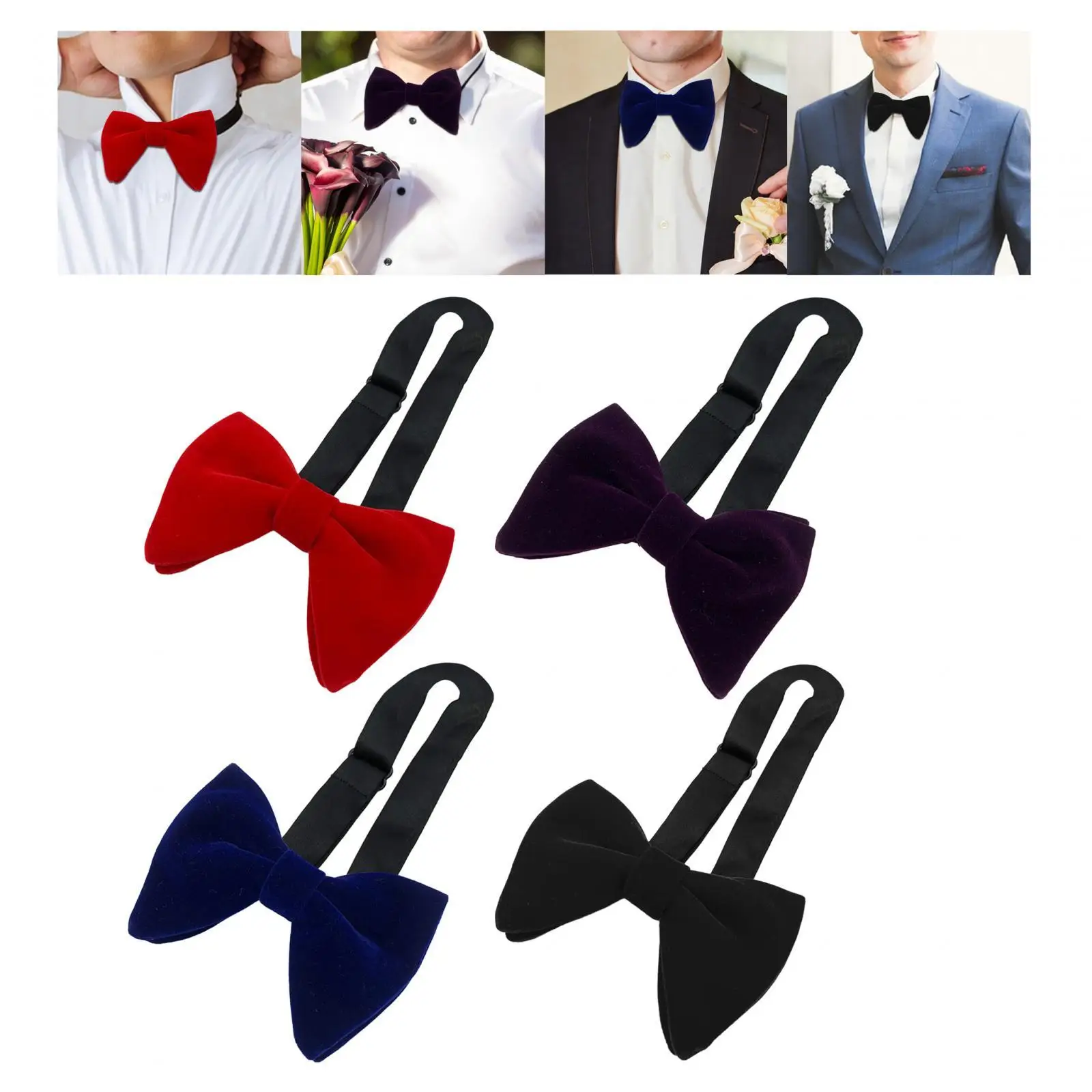 Men`s Velvet Bow Tie Big Bow Tie for Adults Elegant Adjustable Bowtie Oversized Bow Tie for Party Tuxedo Business Groom Gift