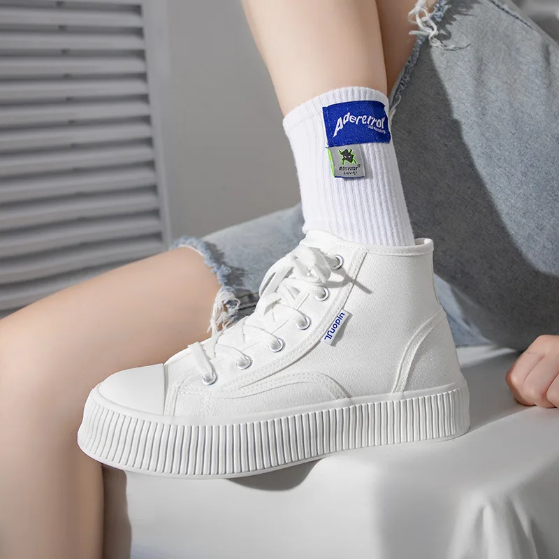 

TOPHQWS High-top Casual Canvas Shoes For Women 2023 Fashion Chunky Sneakers Comfortable Ladies Designer Shoes White Sneakers