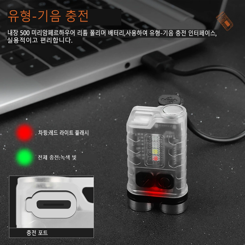 BORUiT 미니 EDC LED 키체인 손전등, USB-C 충전식 토치, 티키 스포트라이트, 방수 캠핑 랜턴, 자석 UV 라이트