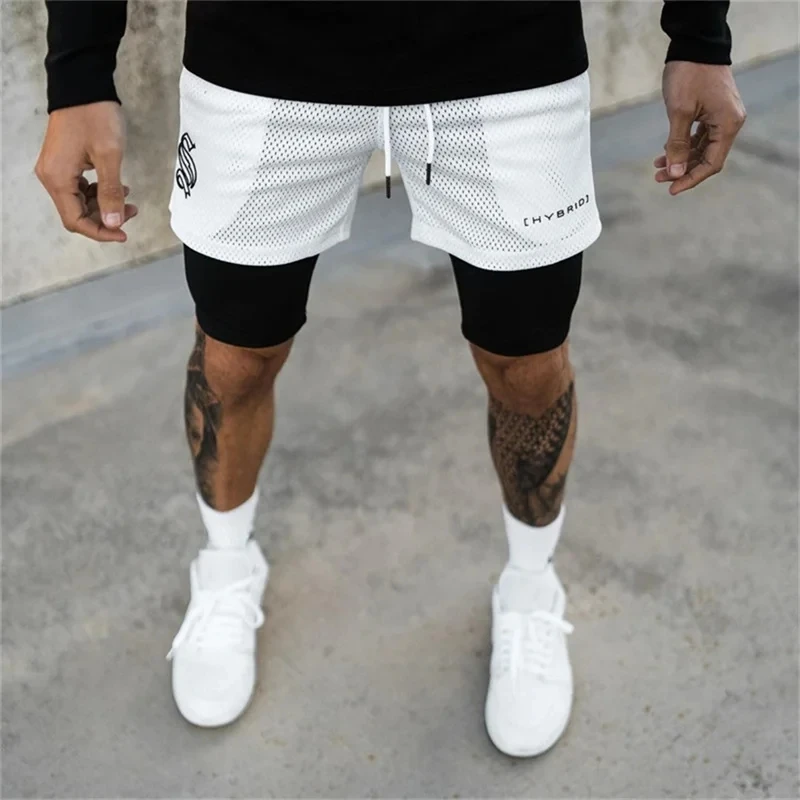 2024 summer mesh Sports Shorts Men Double-deck Jogging Running Shorts Men 2 IN 1 Mens GYM Shorts Fitness Workout Short Pants Man 5