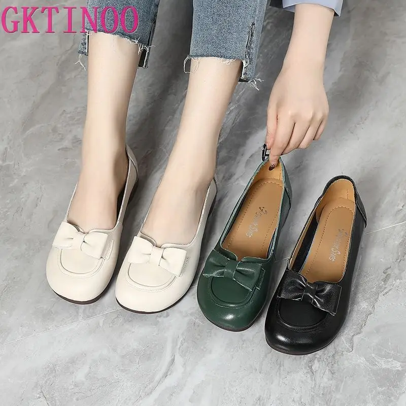 

GKTINOO Spring Autumn Fashion Ladies Shoes Women Casual Flat Heels Ladies Flats Feminino Genuine Leather Slip on Plus Size 43