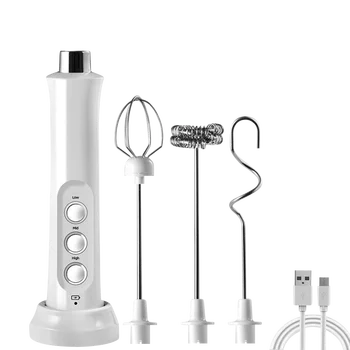 3 In 1 휴대용 충전식 전기 우유 거품기, 핸드 헬드 거품기, 고속 음료 믹서, 커피 거품 지팡이 상품 이미지