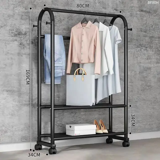 Clothes Rack Coat Rack Stand Floor Hanger Simple Clothing Rack Furniture Wardrobe Hat Stand Clothes Rack Stand Storage Shelves 80cm-Black