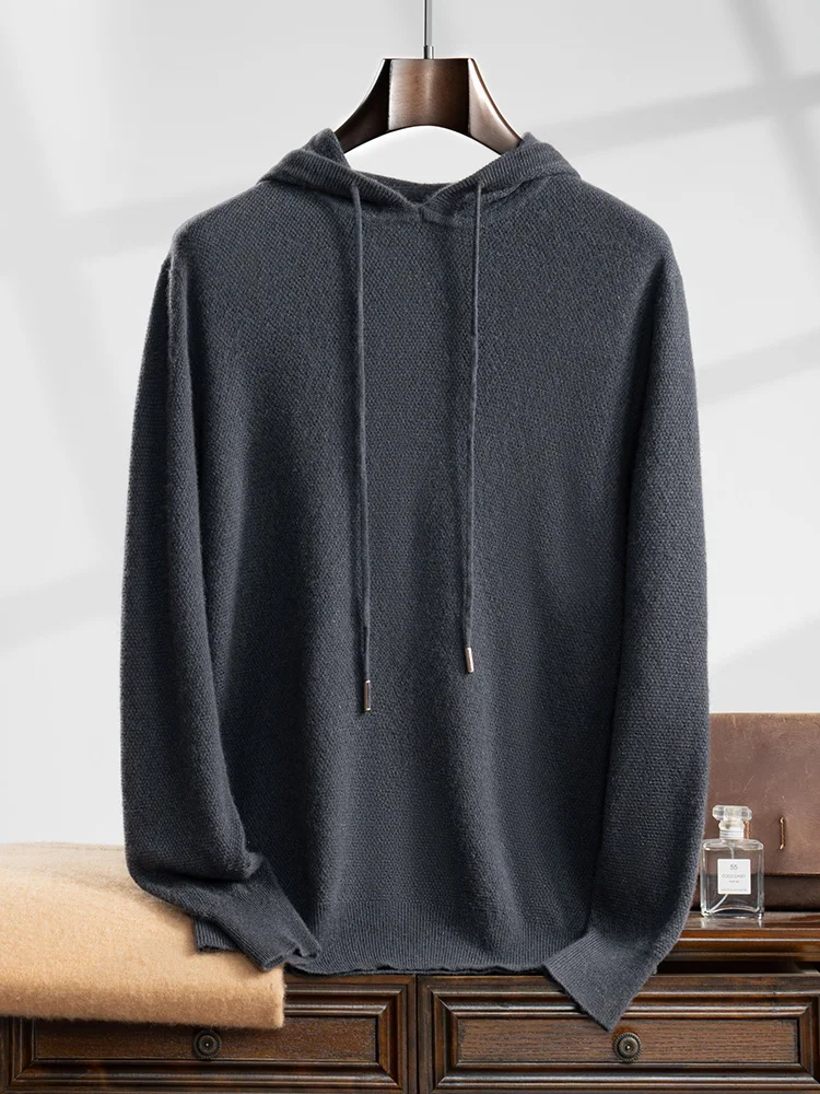 ANGEL Men's Hooded Pullover 100% Cashmere Knitted Sweater  Autumn Winter New Style Long Sleeve Sweater Casual Sports Hoodie Top 3