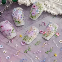 1pc Flower Nail Stickers Summer Floral Leaf Plant 5D Embossed Nail Slider Decals Self-Adhesive Nail Art Supplies Manicure Decor 4