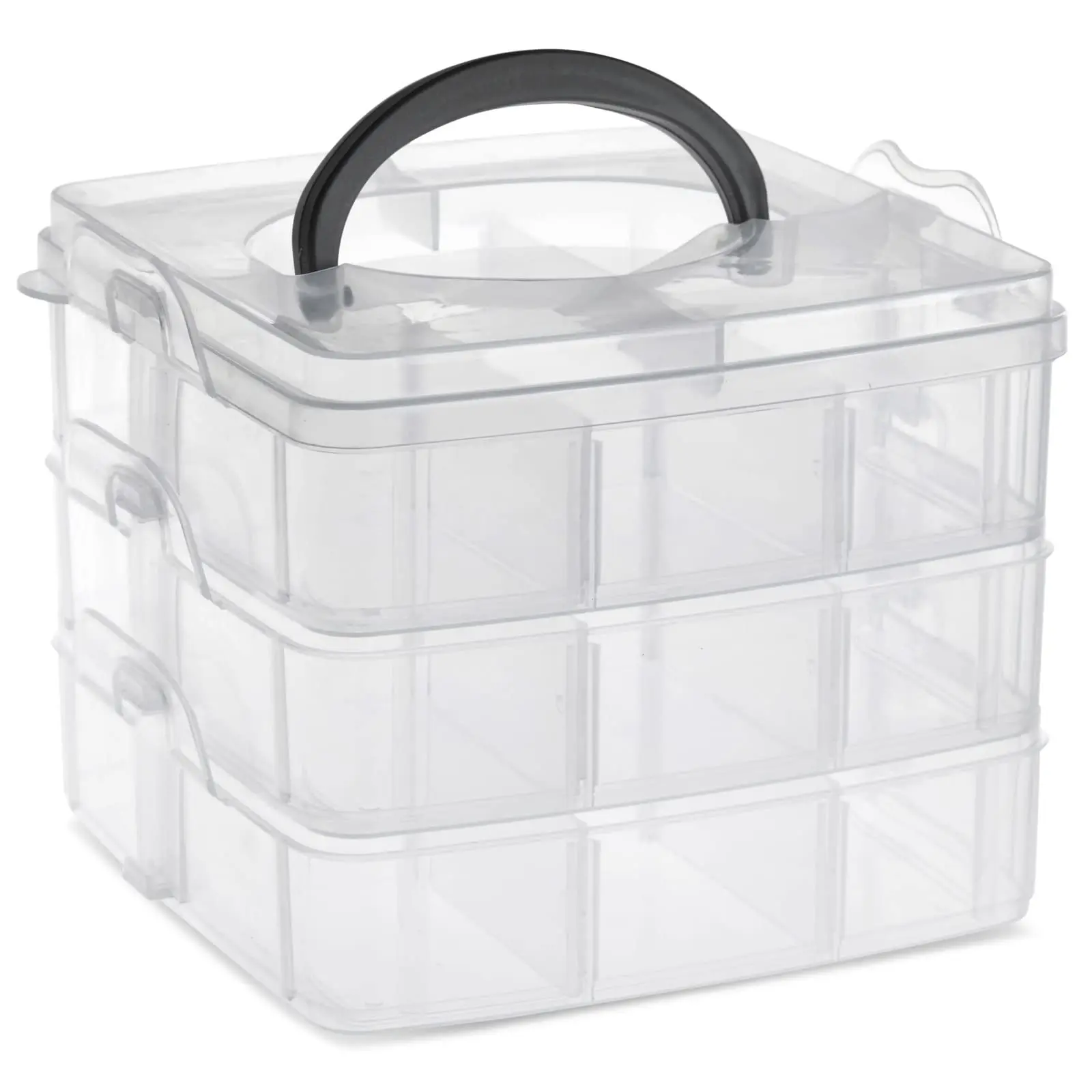 Description Picture 4 of item3-Tier Transparent Stackable Adjustable Compartment Slot Plastic Craft Storage Box Organizer Snap-lock Tray