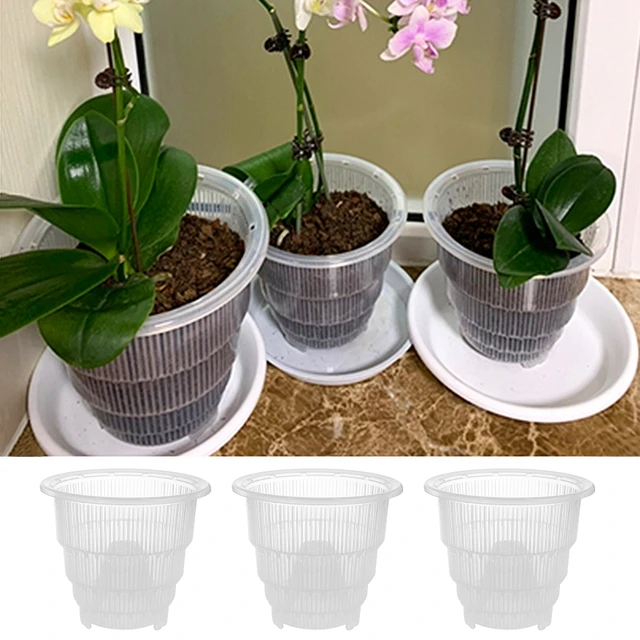 Gyökérvezérlés Átlátszó Virágcserép -Orchidea Növekvő Ültetvényes Porozitású Virágpotok Tálcával, 15Cm/12Cm/10 Cm -Rel - Image 4