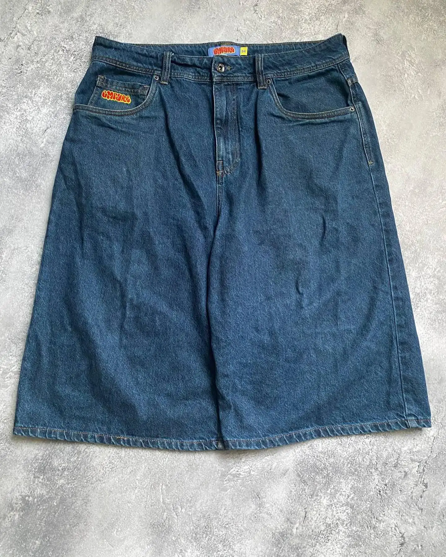 Streetwear Empyre Shorts Y2K Gothic Hip Hop Cartoon Embroidery Retro Blue Baggy Jeans Denim Gym Shorts Mens Basketball