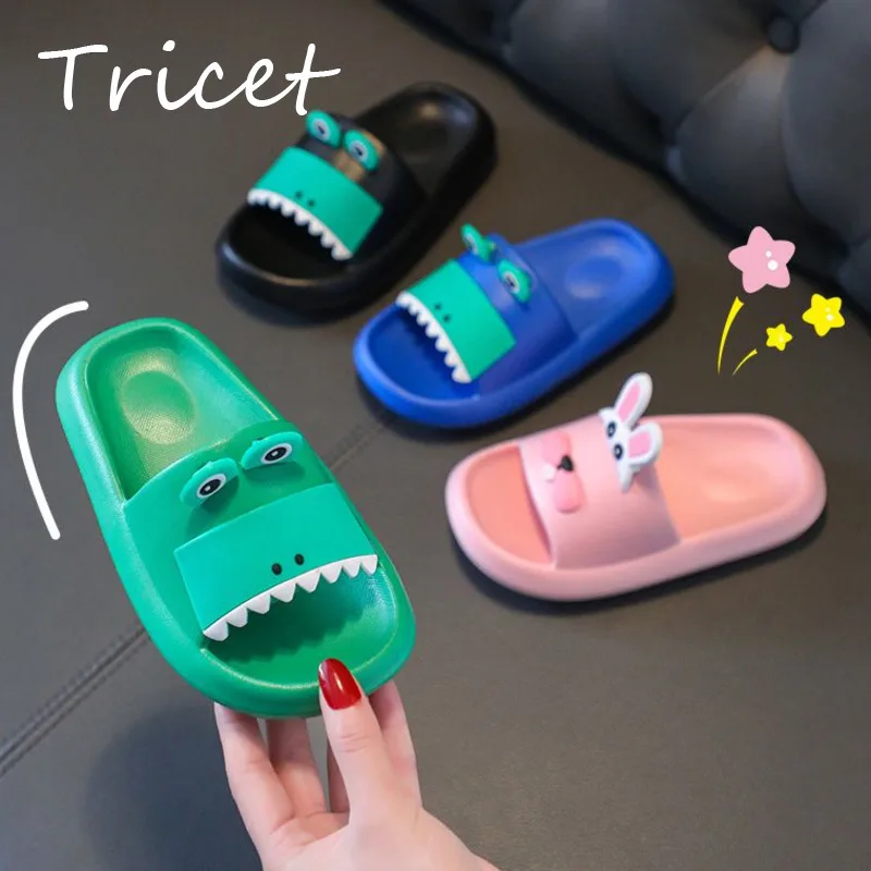 Summer Cartoon Boys Girls Beach Shoes EVA Rabbit Alligator Indoor Children Flats Slippers 2024 Soft Bottom Kids Slippers