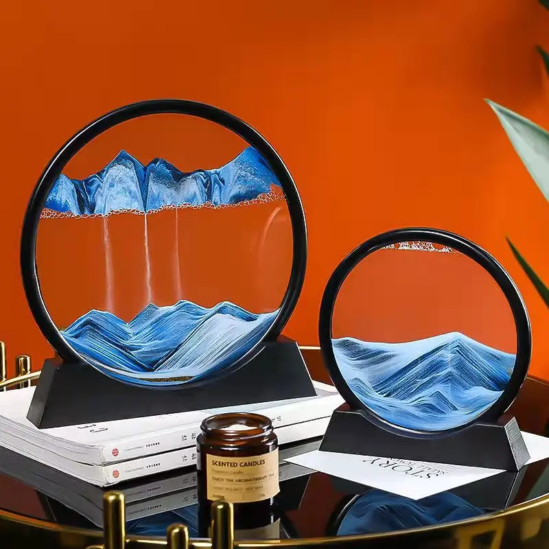 

3D Moving Sand Art Picture Round Glass Deep Sea Sandscape Hourglass Quicksand Craft Flowing Sand Painting Office Home Decor Gift