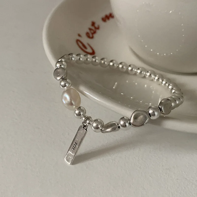 

S925 Silver Irregular Silver Beans Pearl Women's Fashion Light Luxury Small Crowd Gifts Girlfriend Elastic Bracelet
