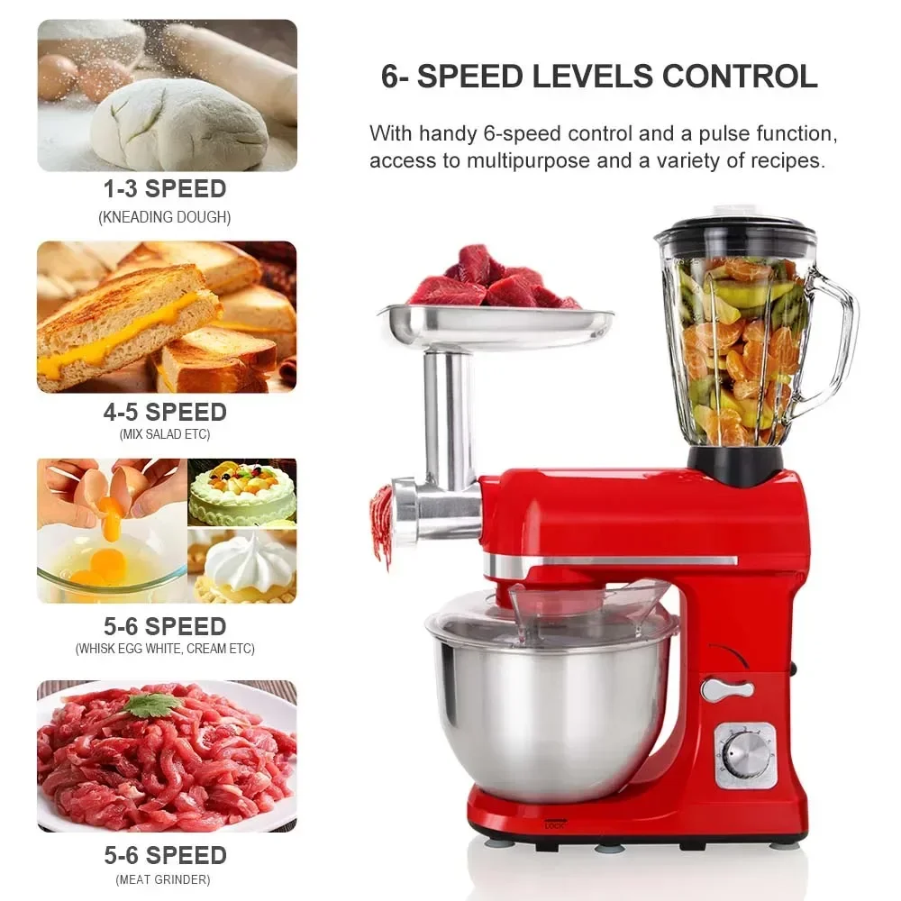 Multifunctional Home Kitchen 5L Electric Food Blender 120v 6 Gears with Juice Cup Meat Grinder Vertical Food Mixer 4