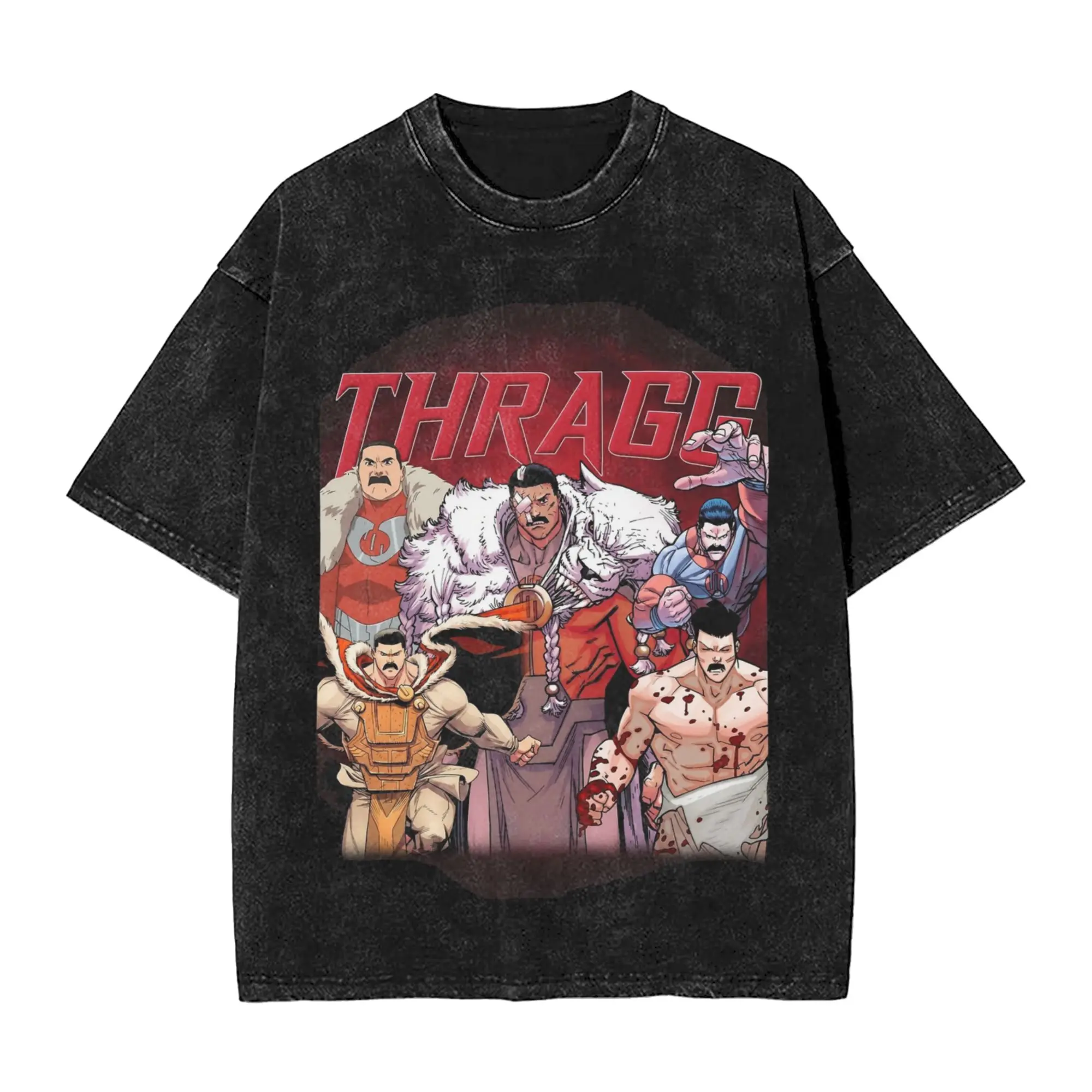 Invincible Cartoon Comic Washed Streetwear HipHop Oversized T-Shirt