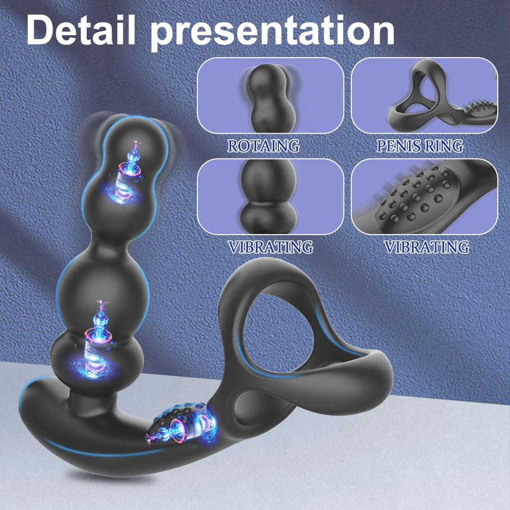 Male Masturbator Male Prostate Massager Masturbator Vibrator 360&deg; Rotate Anal Plugs Cock Ring Wireless Control for Men