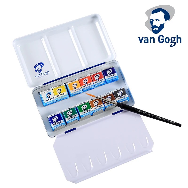 Royal Talens Van Gogh Solid Watercolor 12/15/18/24/36 Colors Professional Watercolor Paint Set Brush Acuarela School