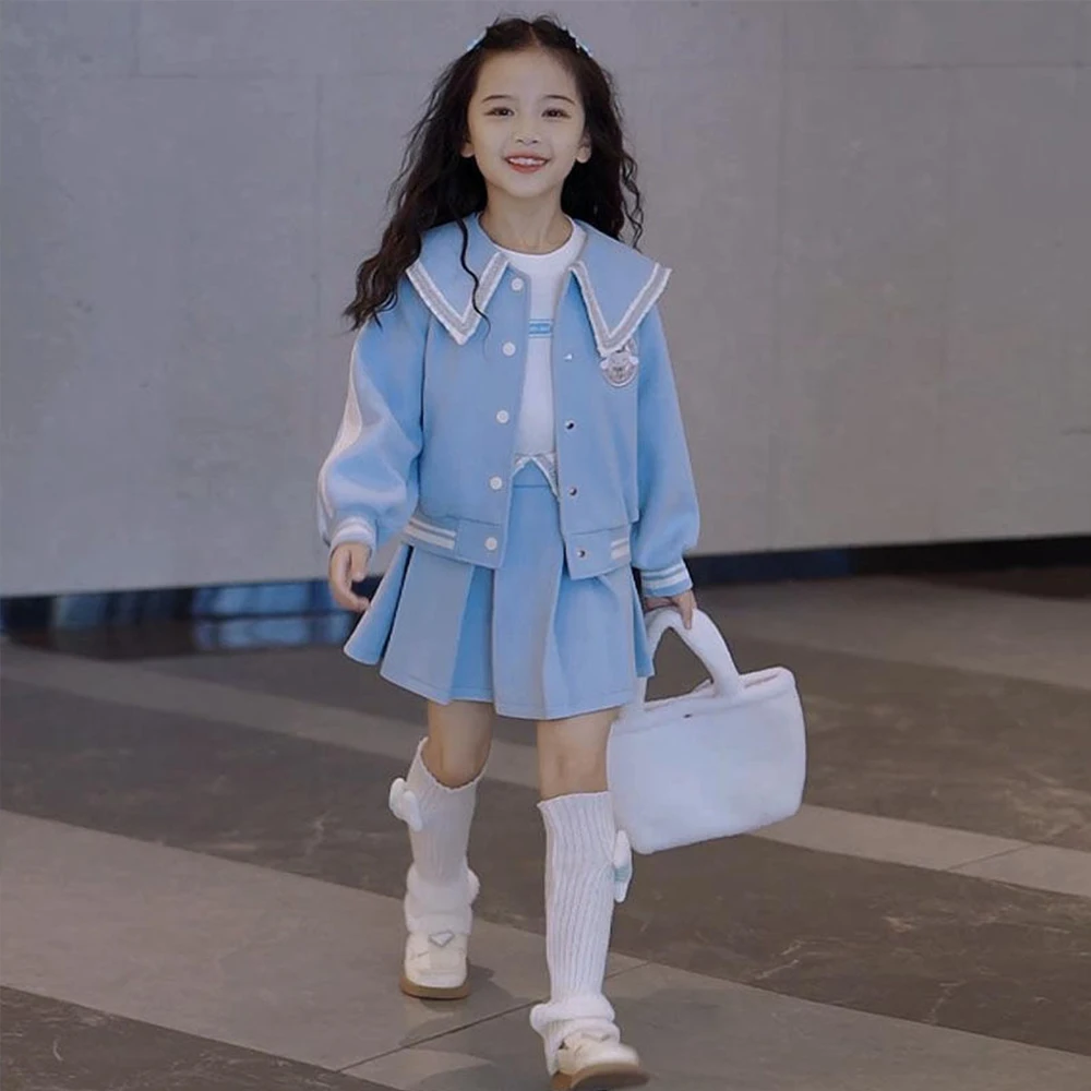 Girls coat Sanrioed Girls Sets Cinnamoroll Anime Coat T-Shirt Pleated Skirt Pants Y2K Korean Clothing