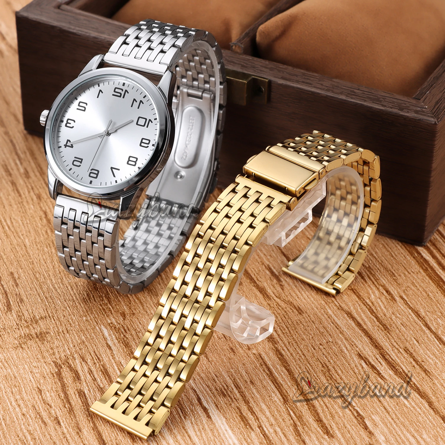 Premium Stainless Steel Watch Strap with Folding Buckle - Universal Fit 18mm, 20mm, 22mm