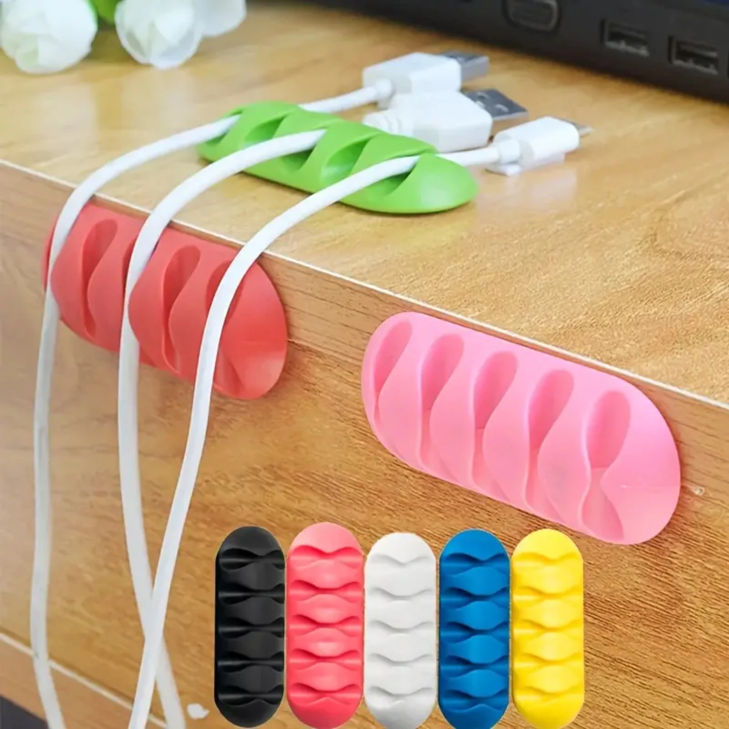 1pc 5 In 1 USB Data Cable Holder Charger Holder Desktop Fixed Card