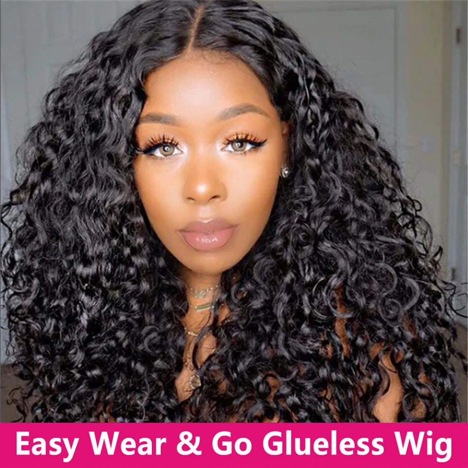 

Wear And Go Glueless Wig Water Wave Human Hair Ready To Wear 13X4 Pre Cut Deep Curly HD Transparent Lace Front Human Hair Wigs