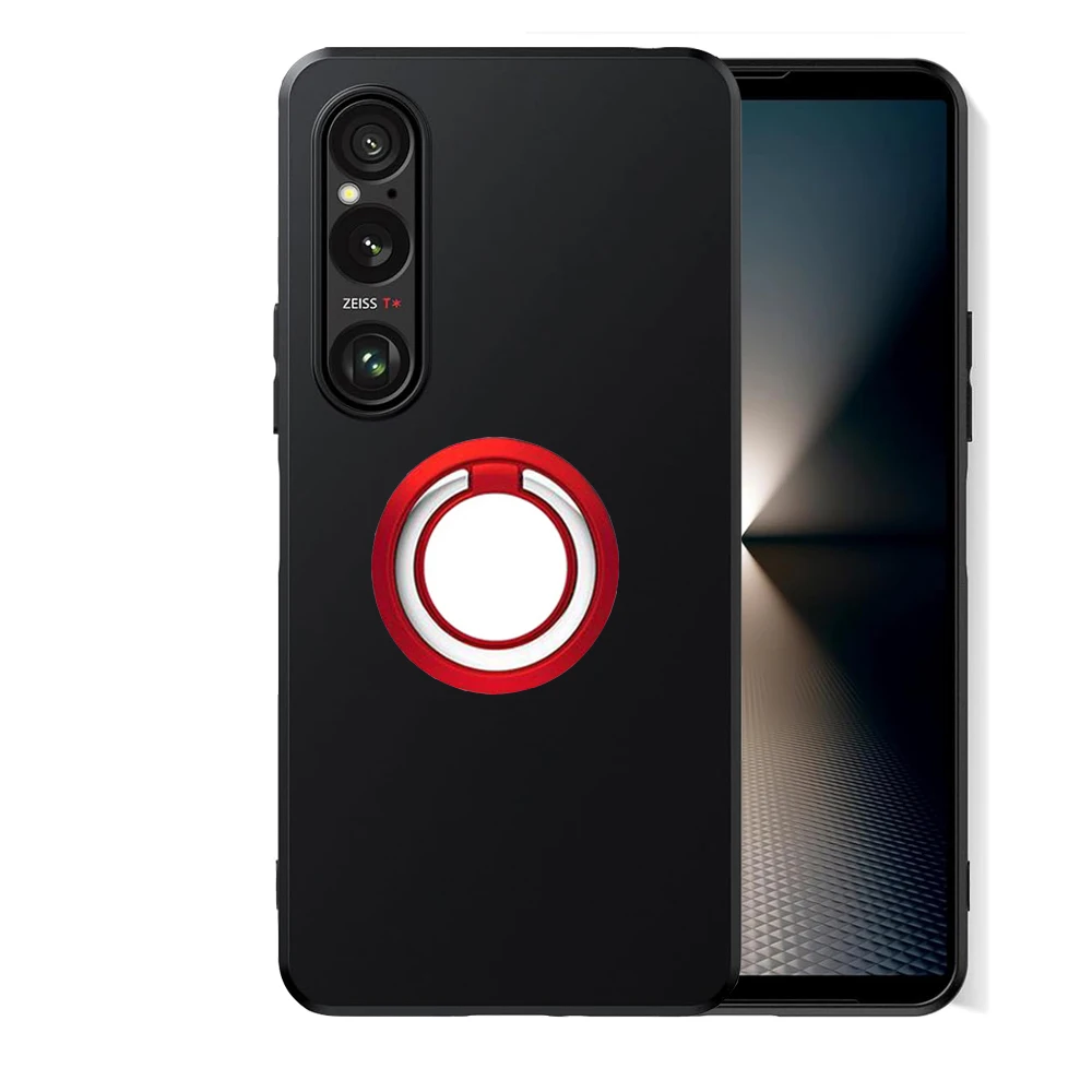 Black Matte Shockproof Kickstand Ring Holder Case - Soft TPU Cover