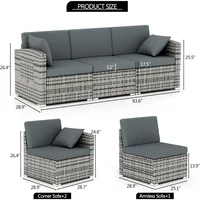 3 Pieces Patio Furniture Set, PE Rattan Sectional Sofa with Cushions, All-Weather Wicker Modular Couch, Outdoor Conversa 2
