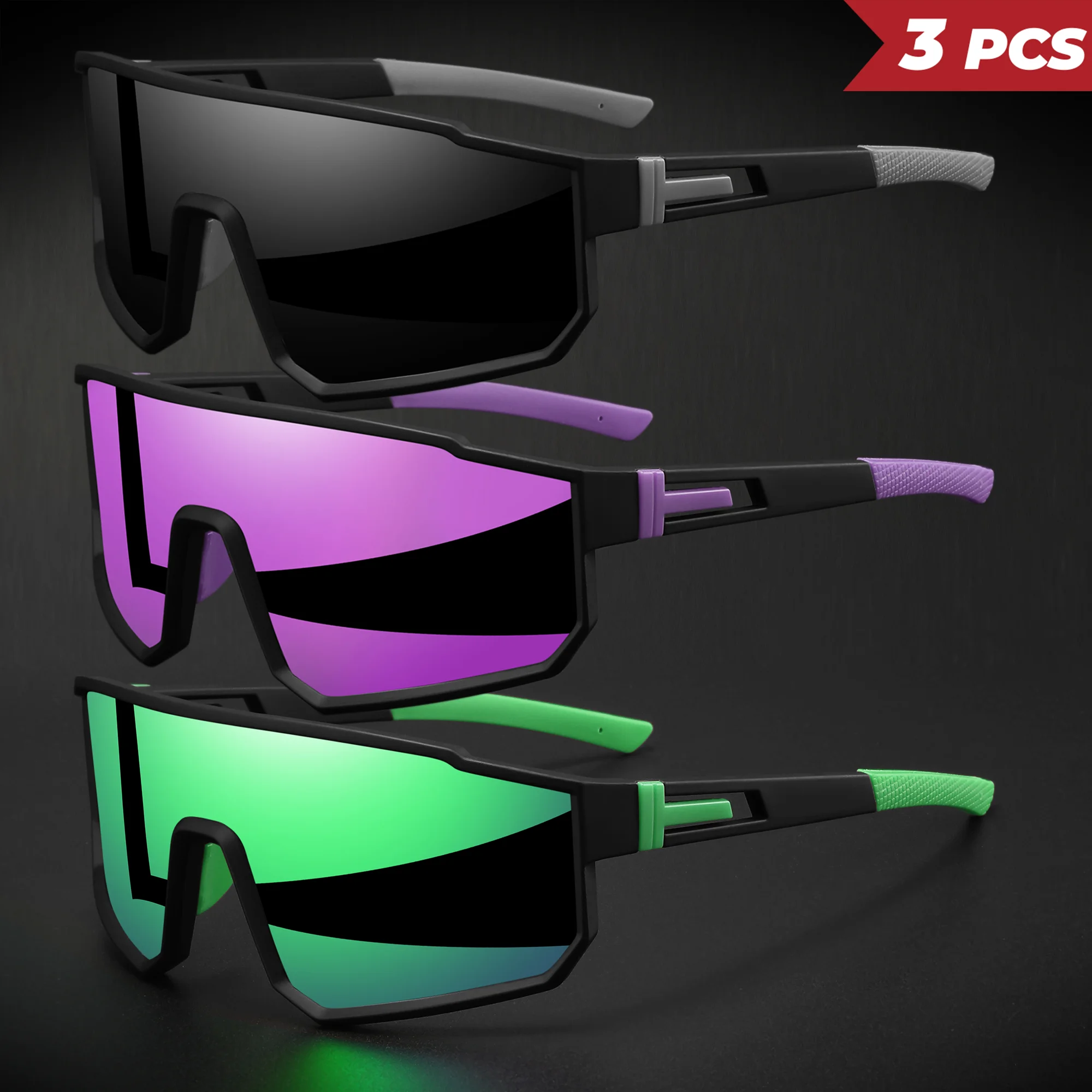 3 Stück übergroße, farbenfrohe Sport-Sonnenbrille – umlaufendes Design, UV400, Unisex, bequeme Passform für Radfahren, Wandern und Outdoor – Detail 11