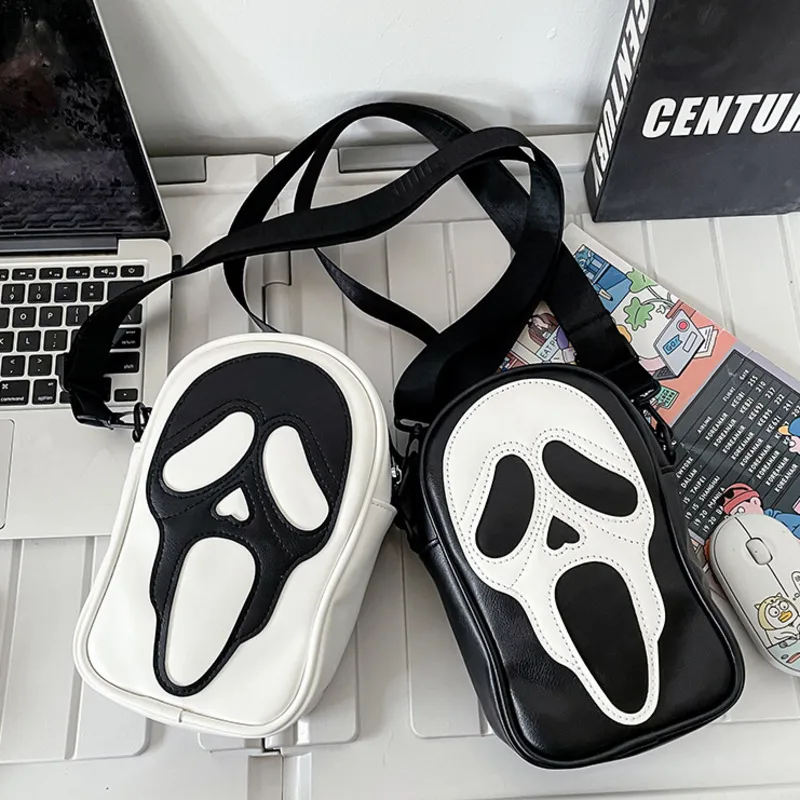 Ghost Scream Shape Square Bag PU Leather Small Capacity Portable Women's Makeup Bag Adjustable Shoulder Strap Cross Shoulder Bag