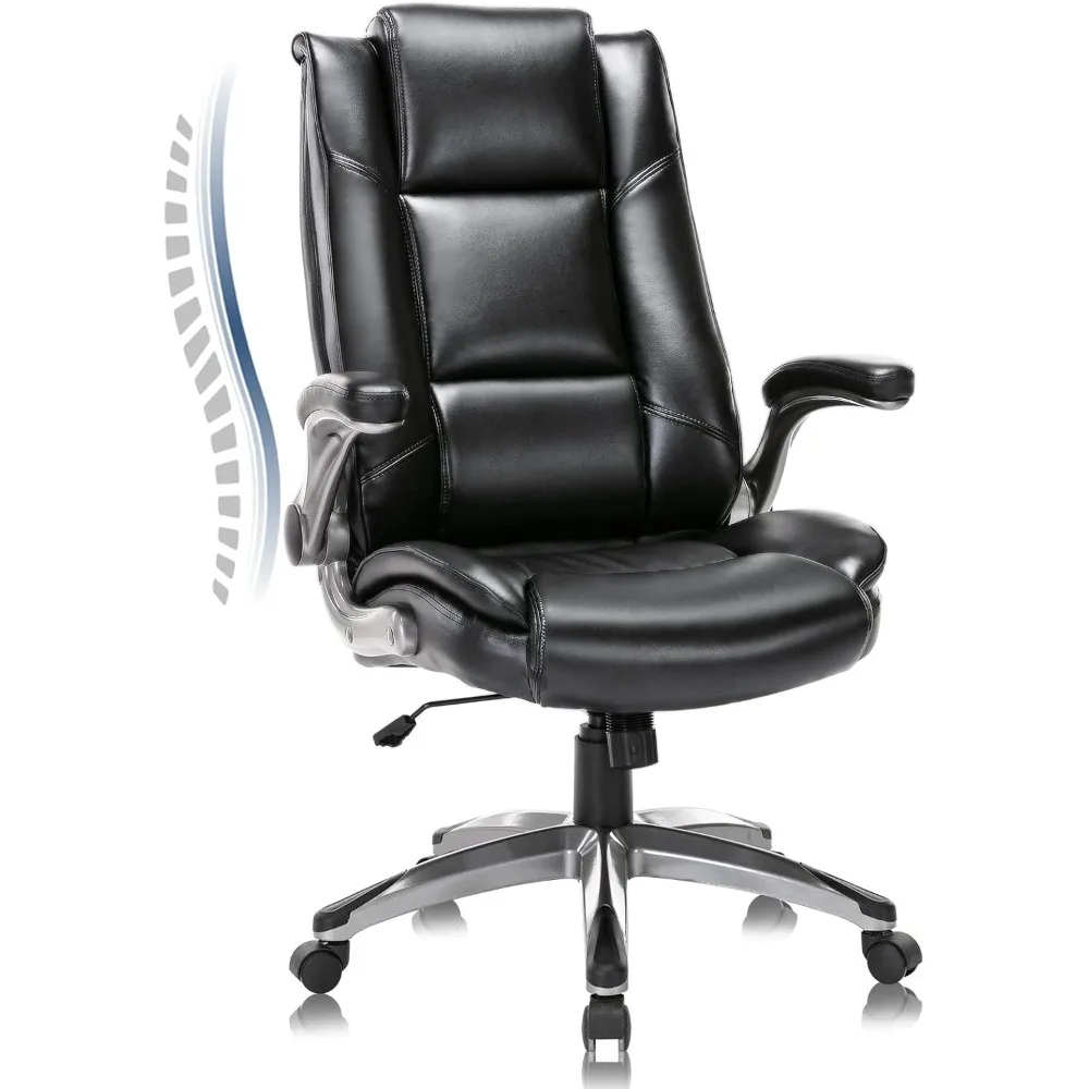 

COLAMY Leather Executive Office Chair- High Back Home Computer Desk Chair with Padded Flip-up Arms, Adjustable Tilt Lock