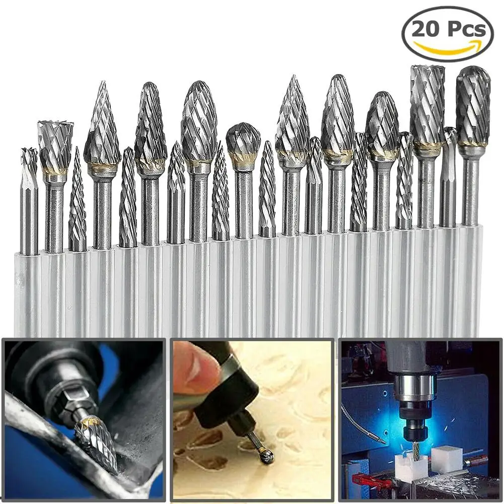 

20pcs Metal Tungsten Carbide Steel Rotary Burr Grinder Bit Efficient Shank Carving Set