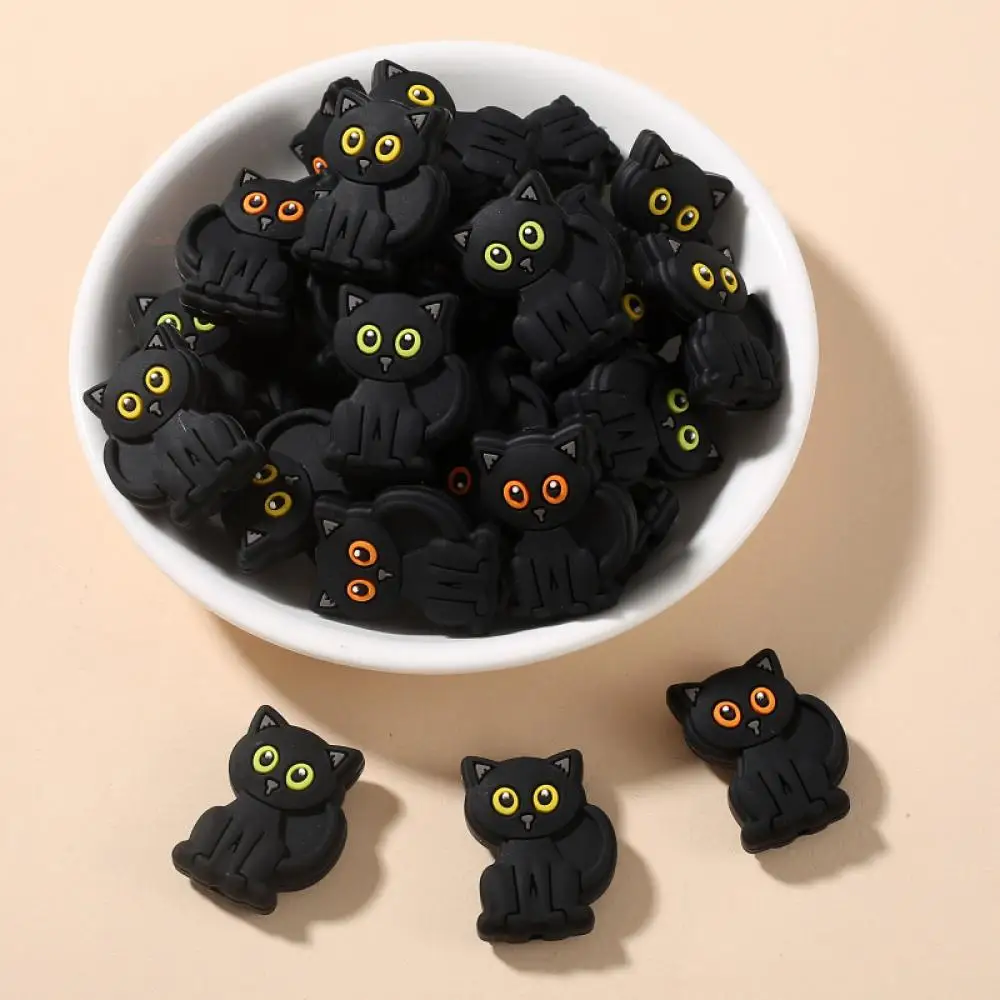 10Pcs 20x28mm Cartoon Black Cat Teether Beads Food Grade Silicone Chew Beads For Care Toy Accessory DIY Baby Pacifier Chain 4