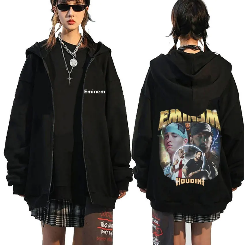 Rapper Eminem The Death of Slim Shady Houdini Zipper Hoodie Male Vintage Zip Up Jacket Men Women Hip Hop Oversize Zip Up Hoodies
