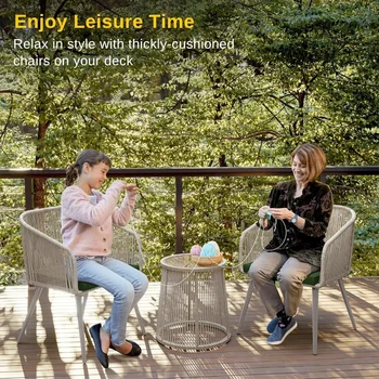 Patio Furniture Set, 3-Piece Outside Bistro Set Handwoven Rattan Wicker Chairs, Outdoor Patio Furniture Sets 5