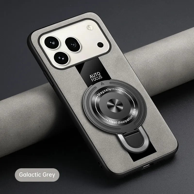 Leather Magnetic Ring Stand Case, Anti-Fall Protection Cover