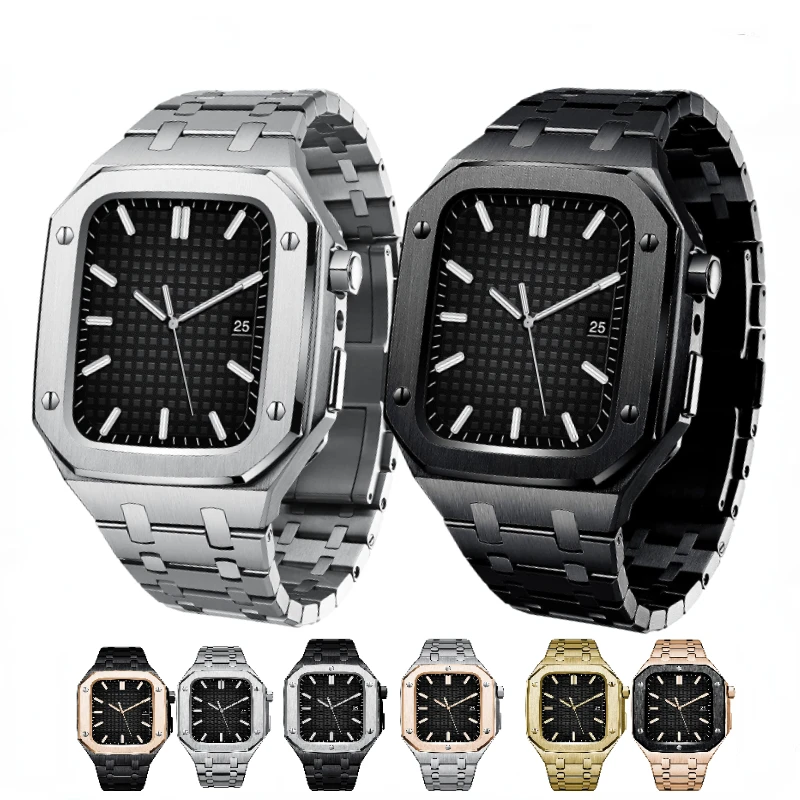 Metal Modification Kit Strap+Case For Apple Watch Band 44mm 45mm Stainless steel Retrofit Bracelet Correa For iWatch 8 7 6 5 SE