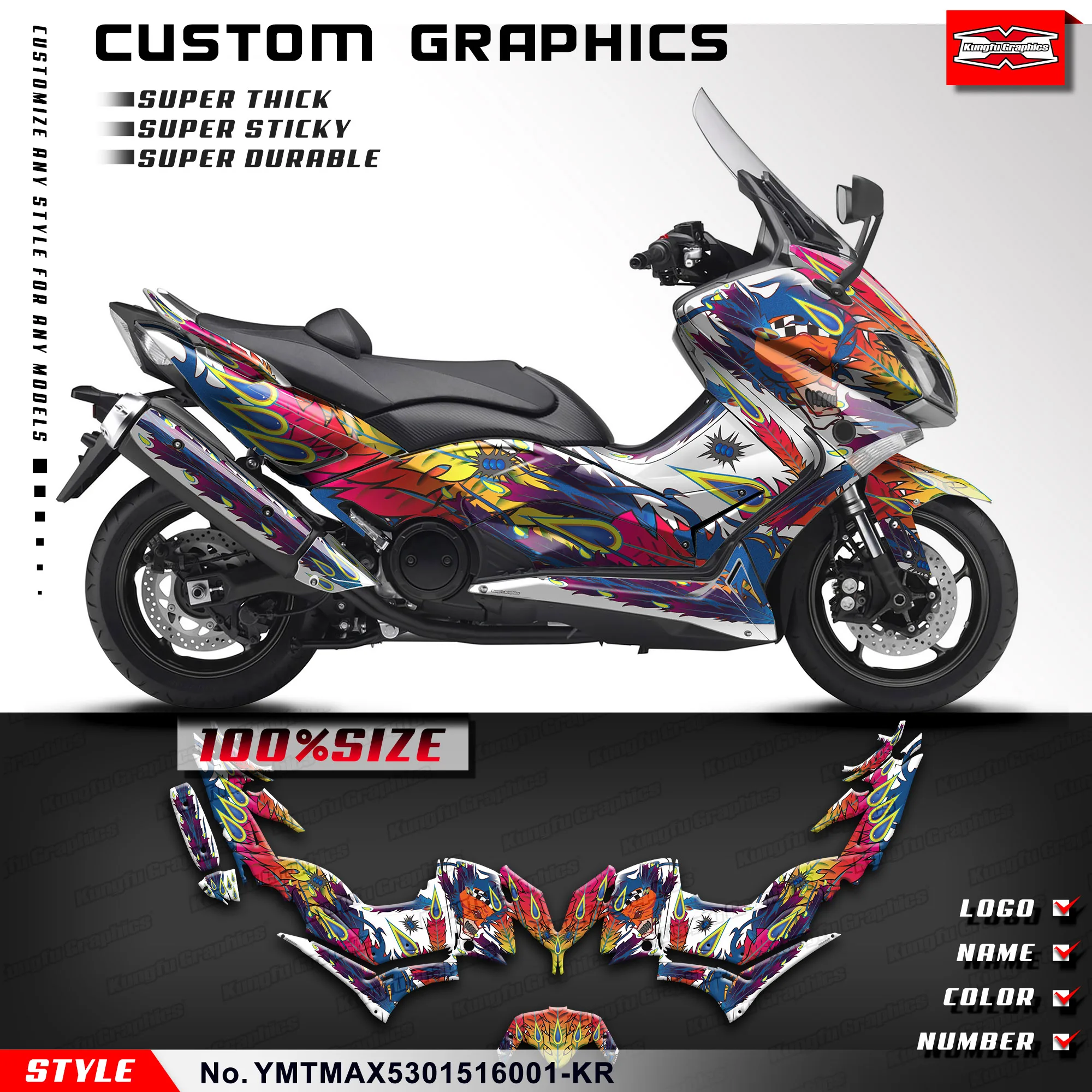 KUNGFU GRAPHICS Motorcycle PVC Sticker Full Wrap Decal Kit for Yamaha TMAX 530 2015 2016