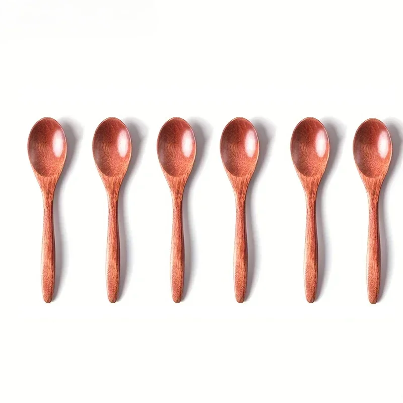 Wooden Tea Spoon Long Coffee Spoons Small Teaspoon Set 6PCS Wood Honey Dessert Spoon Coffee Drink Stirrer Teaspoons Tableware