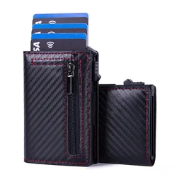 RFID Blocking Minimalist Leather Wallet - Magnetic Luxury Cardholder (Carbon Black)