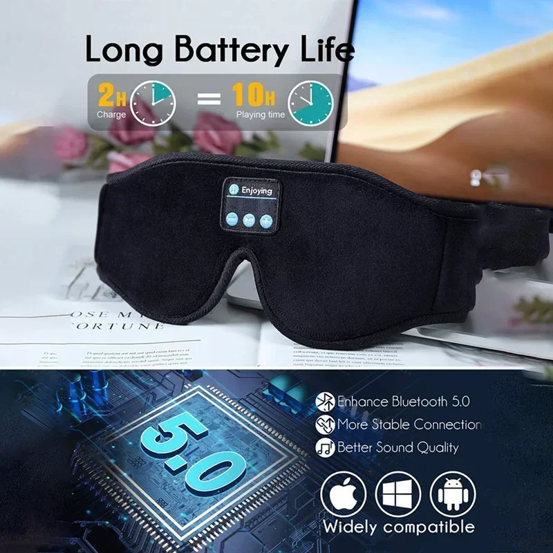 Eye Mask for Sleeping 3D Contoured Cup Blindfold Concave Night Sleep Mask Block Out Light Eye Mask Bluetooth Music Play Sleeping
