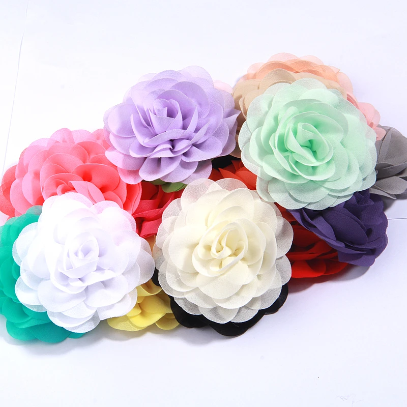 5pcs 8cm Blüten blätter Mohn Chiffon Stoff Blume für Baby Mädchen Haarschmuck gerollte Rose Stirnbänder kein Clip perfekte Bastel projekte