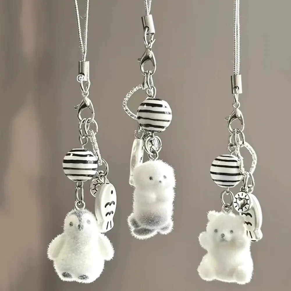 Flocking Animal Dog Cat Pendant Cute Keychain Keyring Bag Earphone Car Keychain Decor Keychains Accessories Phone Chain Lanyard