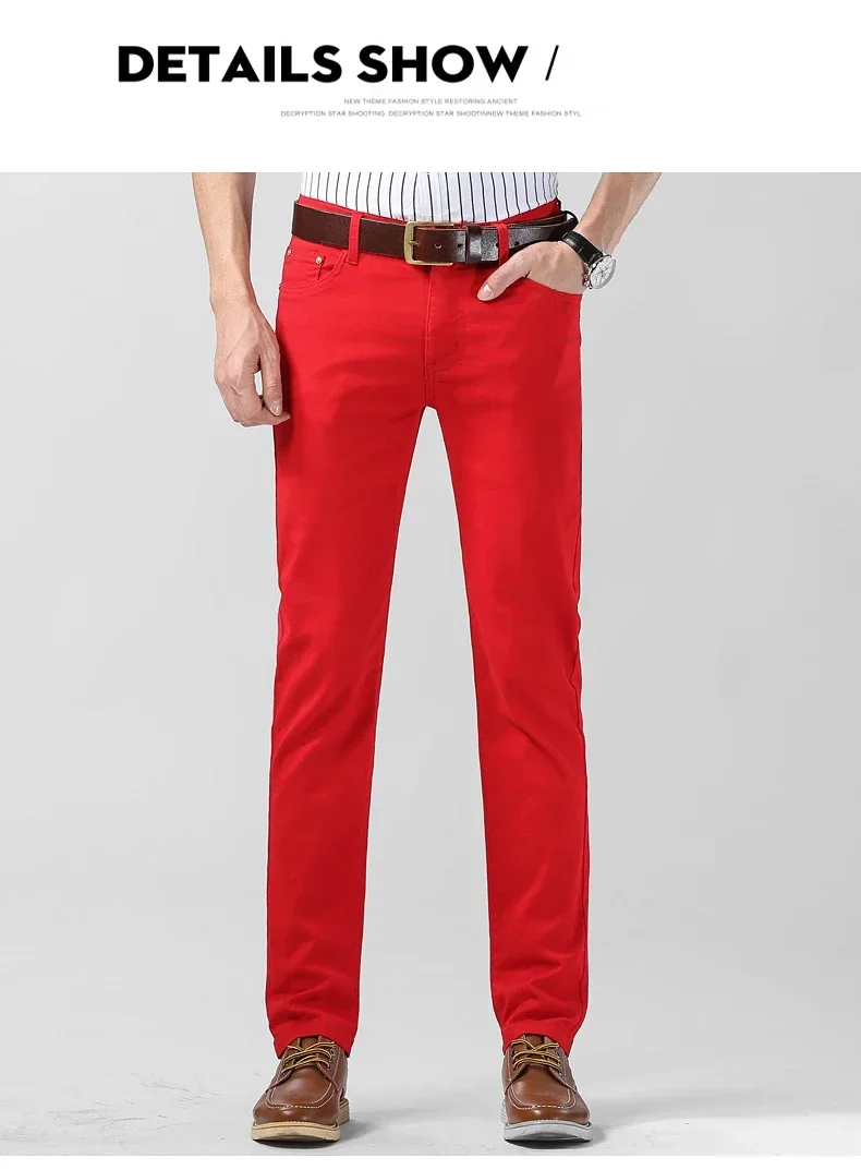 Männer Einfarbig Bunte Casual Hosen Frühling Herbst Business Gerade Stretch Hosen Schlank Mode Männlichen Hosen Rot Gelb Rosa – Detail 3