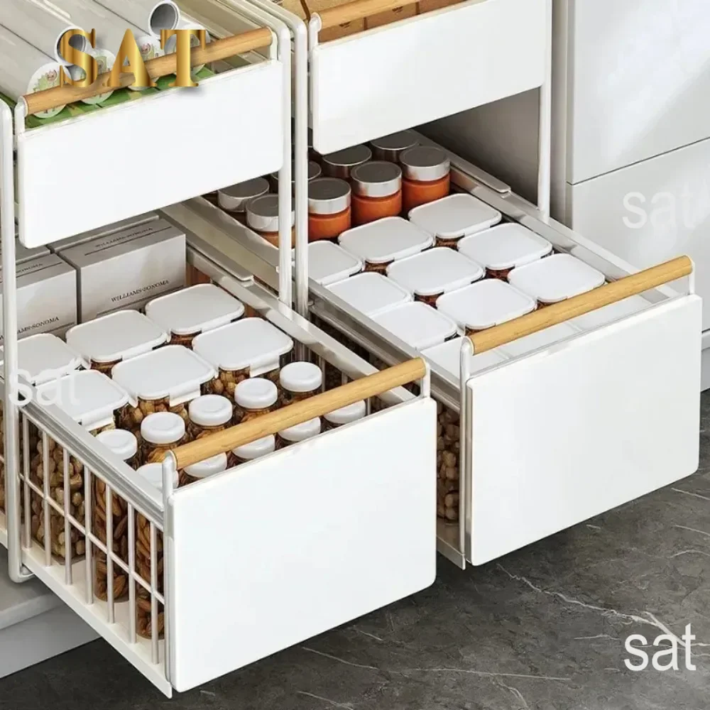 Description Picture 4 of itemUnder Sink Organizer Metal Kitchen Pull-Out Layered Racks 2-Tier Basket Drawer Cabinets For Bathroom Sink Storage Shelf Cabinet