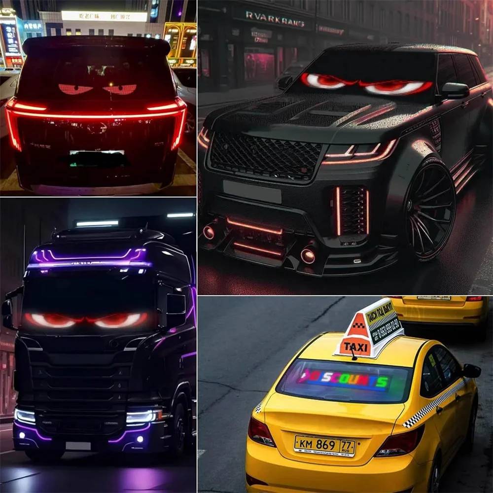 Devil&lsquo;s Eye LED Screen Light USB Plug-in DIY App Control RGB LED Car Matrix Panel Flexible Display for Car Windshield 1-2PCS