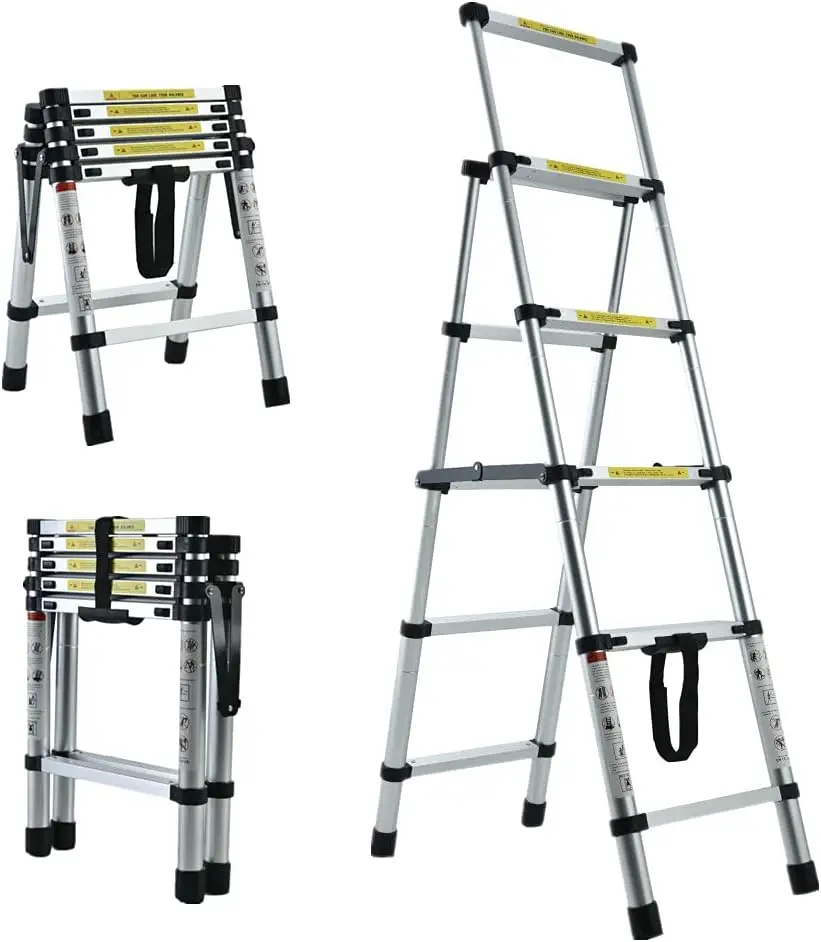 Aluminium Herringbone Ladder 4+5 Steps(4.6ft + 5.6ft) Portable Household A-Frame Portable Multi-Purpose Telescopic Ladder 150kg