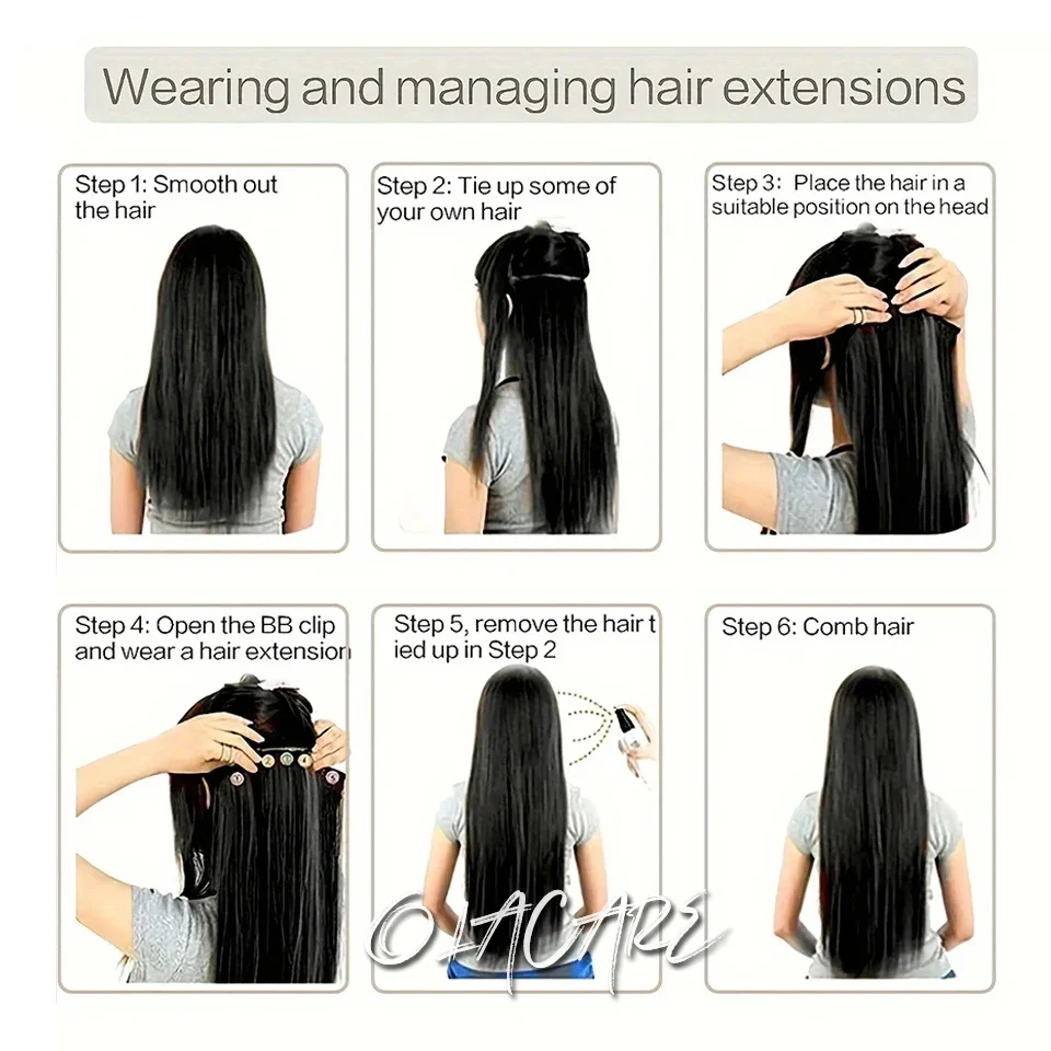 Synthetic Clip In Hair Extensions Black Brown Blonde For Women