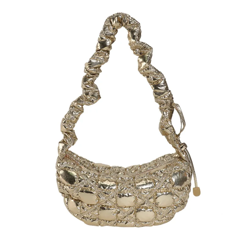 thumbnail image 1 of Bolso de mujer con diseño de nube plisado, nuevo bolso de alta calidad con diseño brillante y boca abajo, bolso cruzado de un solo hombro, bolso debajo del brazo, 1 of 5