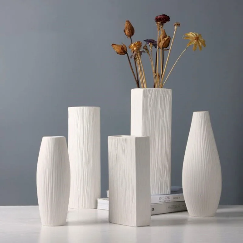 

White ceramic Flower Vase Modern Decorative dried flower hydroponic Vase Living Room Decoration Ornaments Home Decoration Crafts