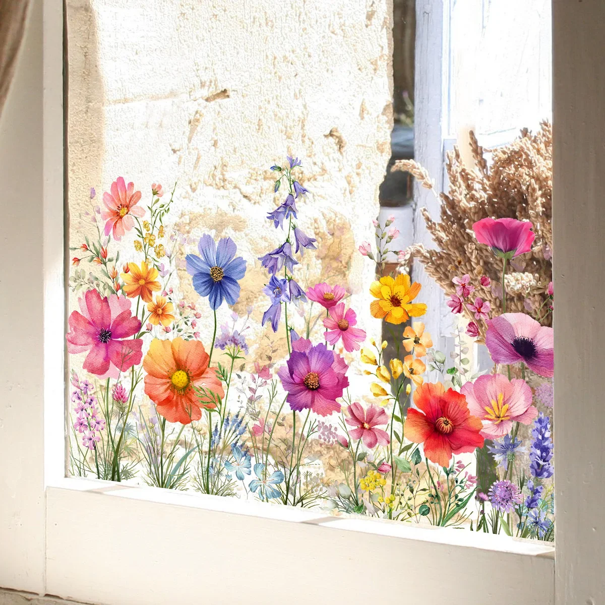 Spring Flowers Window Stickers Glass Static Sticker for Bedroom Living Room Decor Art Decals Kids Girl's Room Decoration Mural wall stickers window stickers