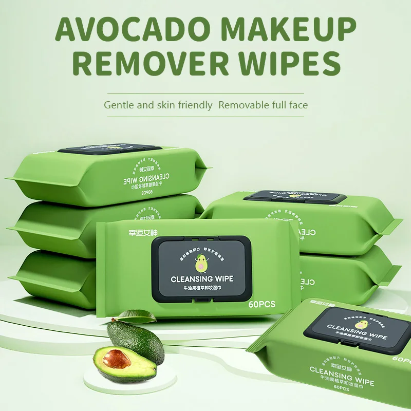 

2 Pack (120 pcs) Avocado Makeup Remover Wipes Single Portable Deep Cleansing Eye, Face and Lip Makeup Remover Wipes